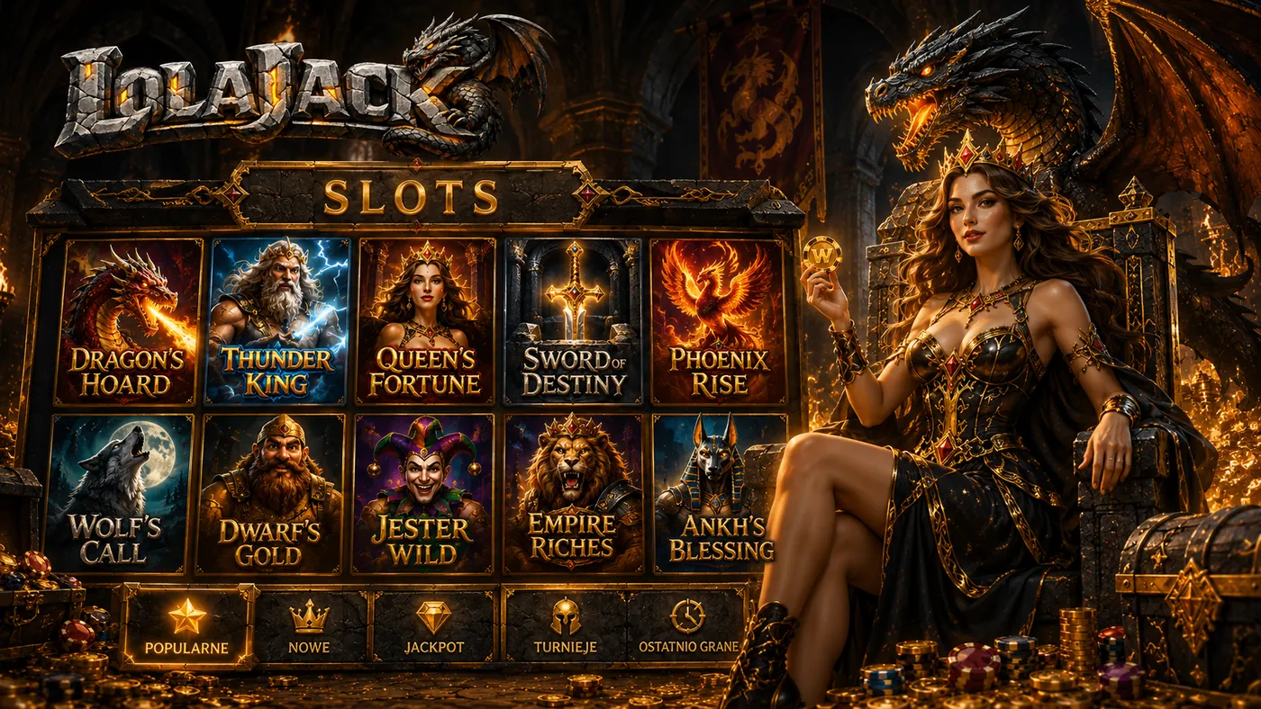 Lobby gier w kasynie LolaJack — automaty Dragon's Hoard, Thunder King i Queen's Fortune